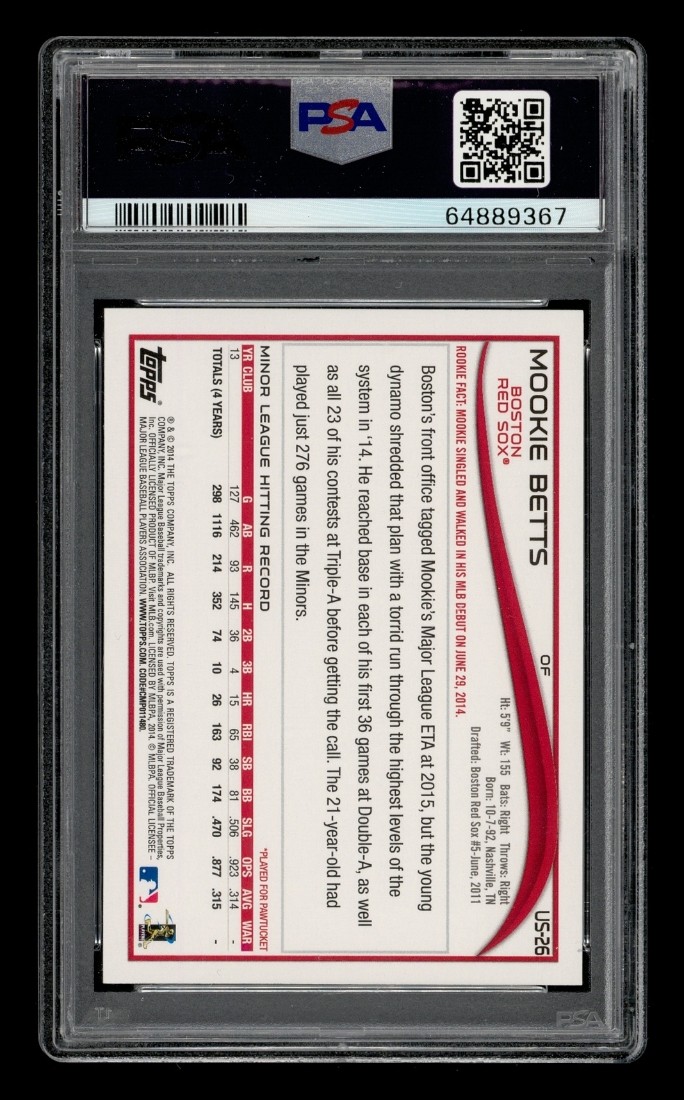 2014 Topps Update: #US26 Mookie Betts Batting PSA 10 GEM MINT view 2