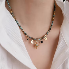 Vintage Elegant Sweet Beaded Star Sun Flower Pendant Necklace Women Holiday Gift