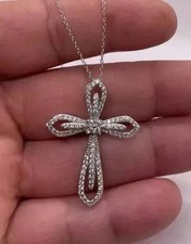 2 Ct Round Cut Moissanite Women's Cross Pendant 14K White Gold Plated