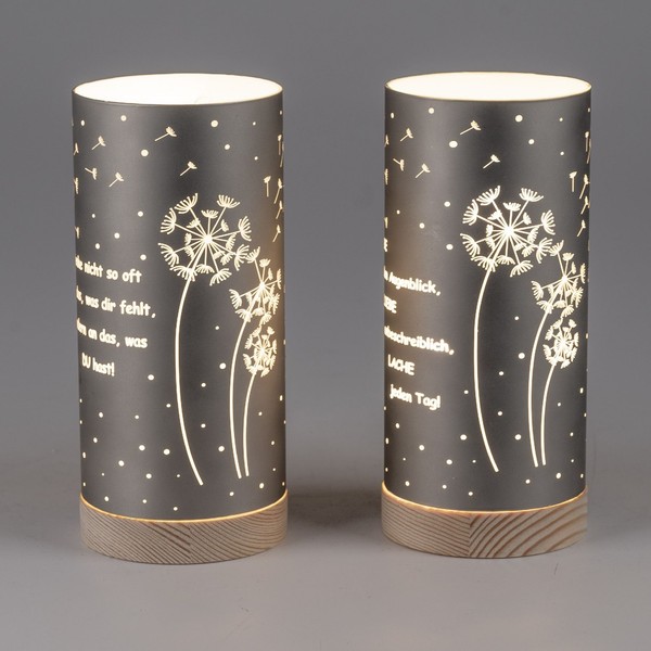 2Er Set Led Tischlampen Deko Lichter Mit Spruch H. 20Cm Glas Mit Timer Formano-image