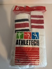 Vintage Atletech Sport Tube Triple stripe Socks Over The Calf Crew Size 10-13