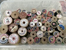 Lot Of 50 Vintage Wooden Spools Asst Sewing Thread Various Colors Brands Sizes