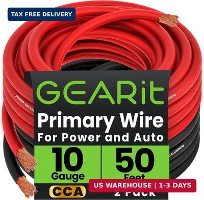 GEARit 10 Gauge Primary Wire CCA, 10 AWG Copper Clad Aluminum Power & Ground Bat