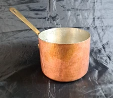Williams Sonoma France Hammered Copper Pot 6.25 " x 4.75" Brass Handle