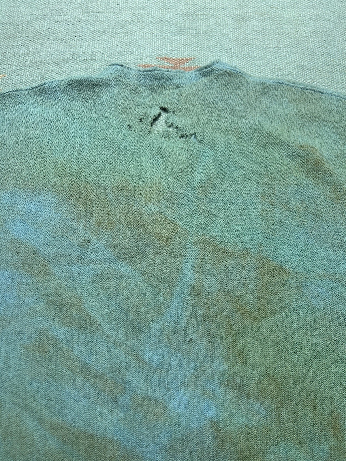 Vintage 70s cardigan sweater Robert Bruce Arnold Palmer thrashed zombie blue Lg