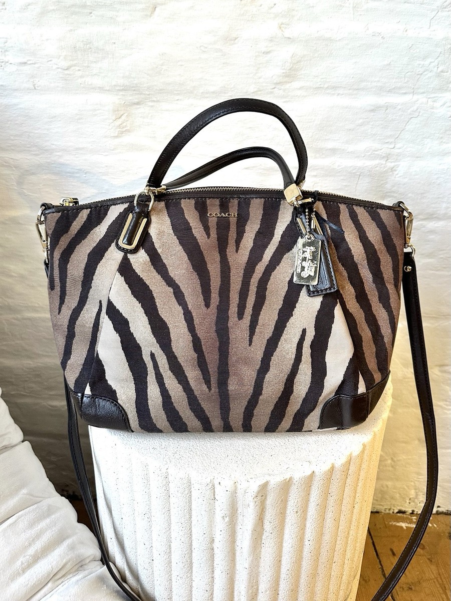 Coach Madison Kelsey Zebra Print Brown Canvas & Leather Crossbody