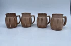 Frankoma C8 Coffee Mugs Cups Ribbed Barrel Tan Art Pottery 4" Tall Set Of 4 EUC