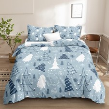 Christmas Tree Duvet Cover Set Queen Blue Snowflake Bedding Queen Merry Chris...