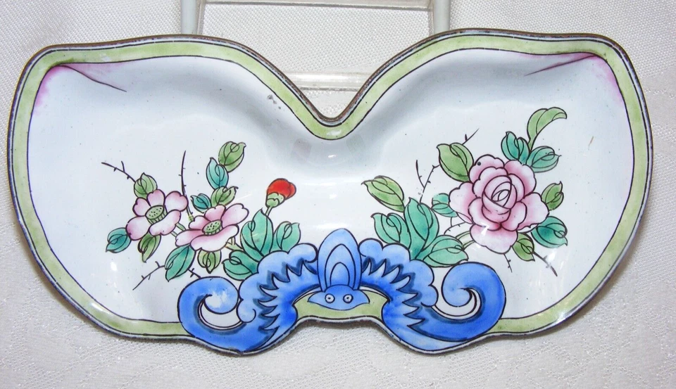 Reposacuchara doble esmaltada vintage azul cangrejo rosa rosas 1-b Foto 4 de 4