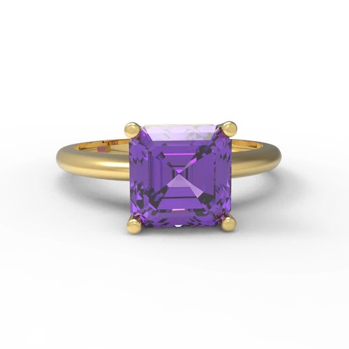 1.5Ct Asscher Simulated Alexandrite Solitaire Engagement Ring, 14K Yellow Gold - Video 1 of 1