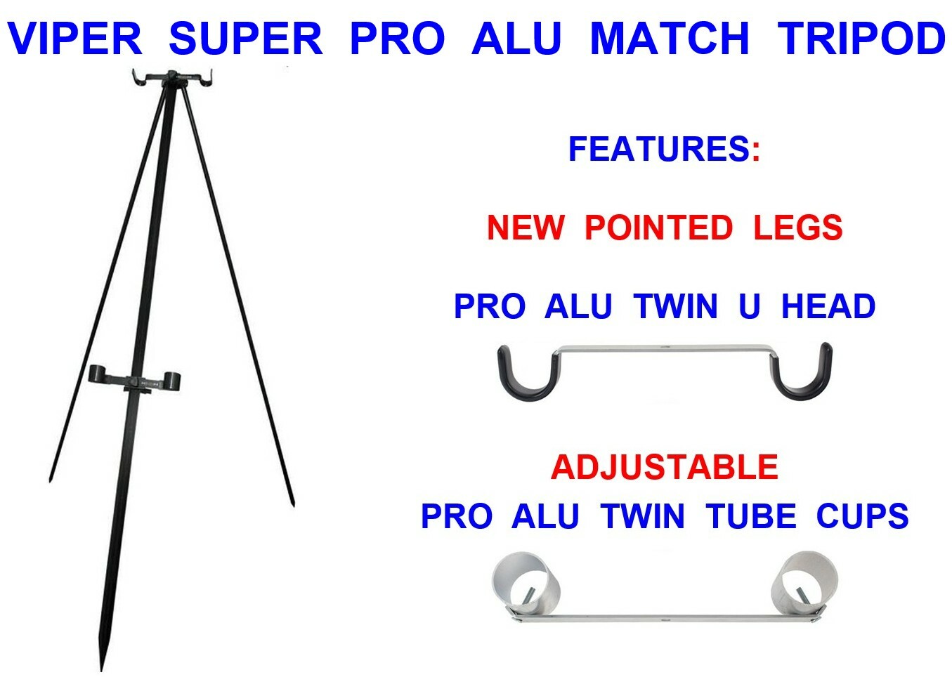 2026 VIPER 5ft SUPER PRO MATCH TRIPOD TWIN U HEAD ALU CUPS SEA FISHING ROD REST