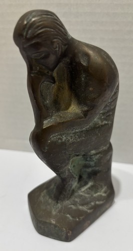 Vintage Bronze Sculpture The Thinker Figurine Paperweight Auguste Rodin 6-1/8” - Picture 2 of 15