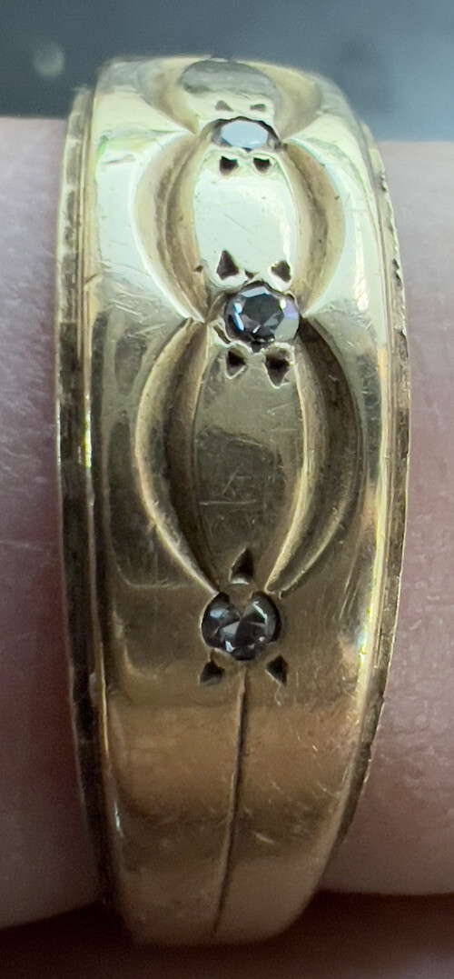 14k SOLID GOLD RING W/ 4 TINY DIAMOND 4.9g SIZE 10 - image 7