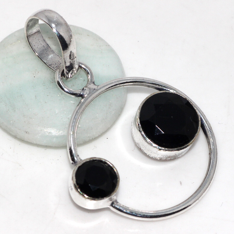 Handmade 925 Silver-Plated Black Onyx Ethnic Pendant Jewelry 1.5 inch