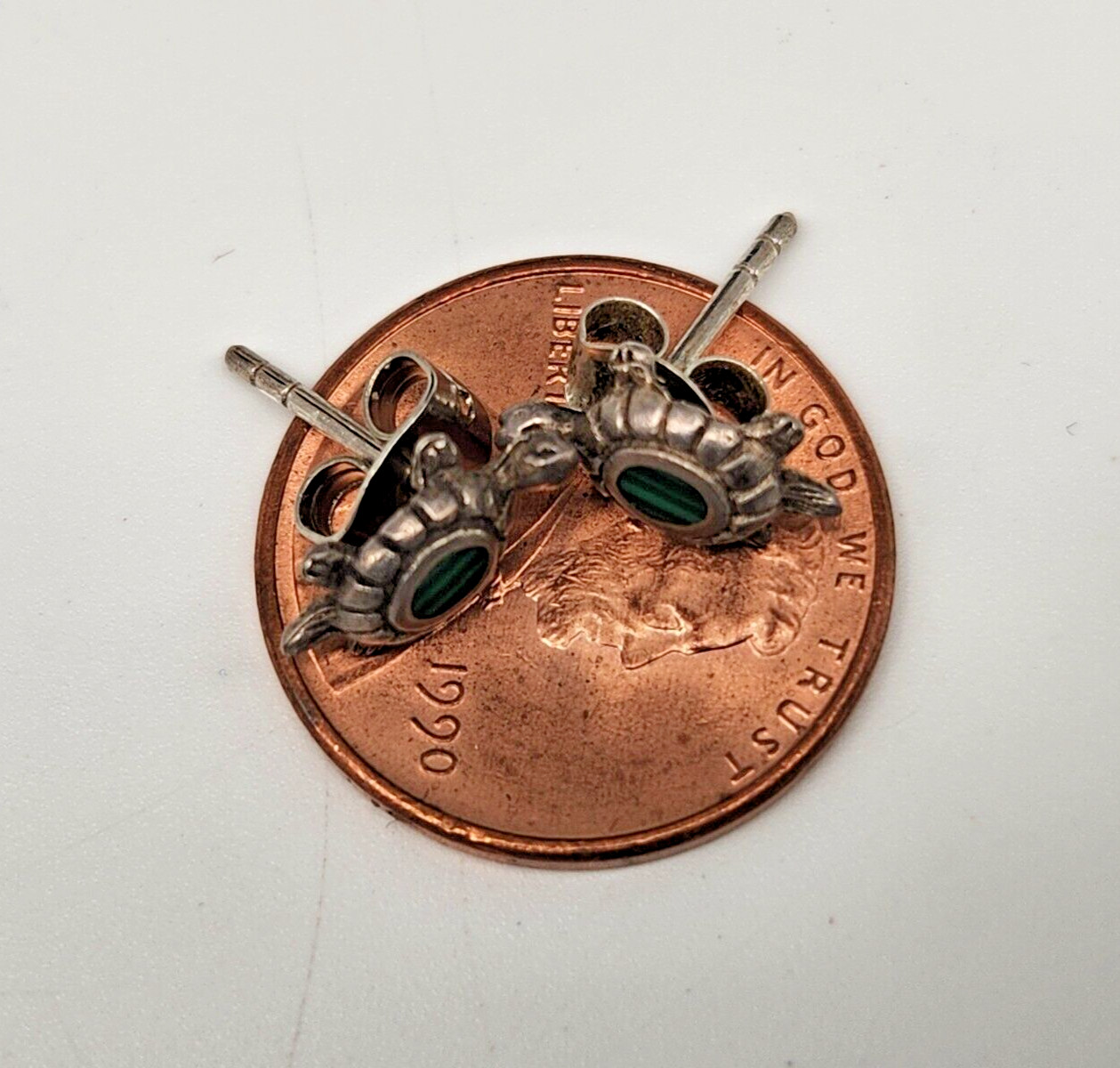 Sterling Silver Malachite Turtle Stud Earrings - image 7