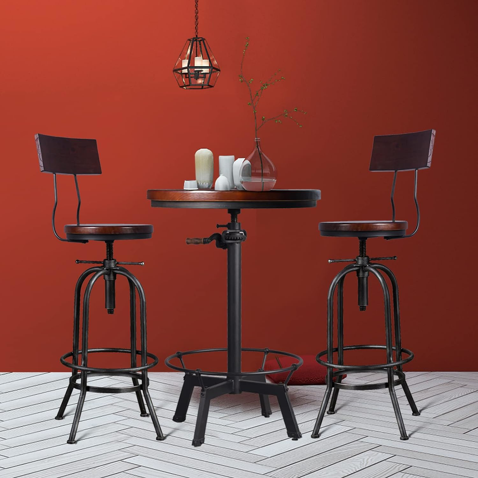 LOKKHAN 32" Industrial Bar StoolAdjustable Swivel Round Wood Metal