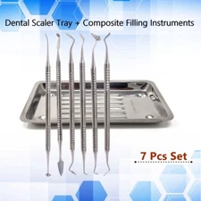 Composite Filling Instrument Restorative Dental Kit w/Scaler Tray 7 Pc Stainless