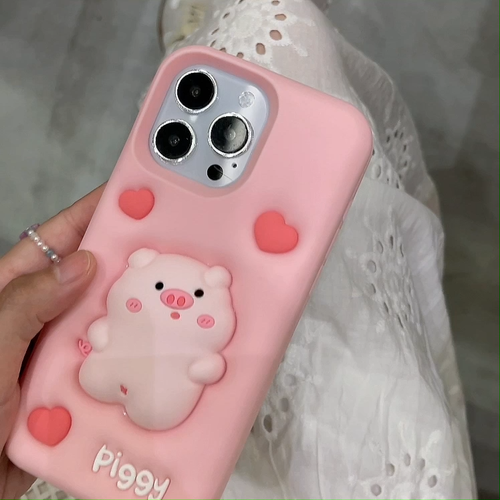 Pink 3D Cute Pig Soft Silicone Case for iPhone 11 12 13 14 15 16 Pro Max Covers - Video 1 of 1