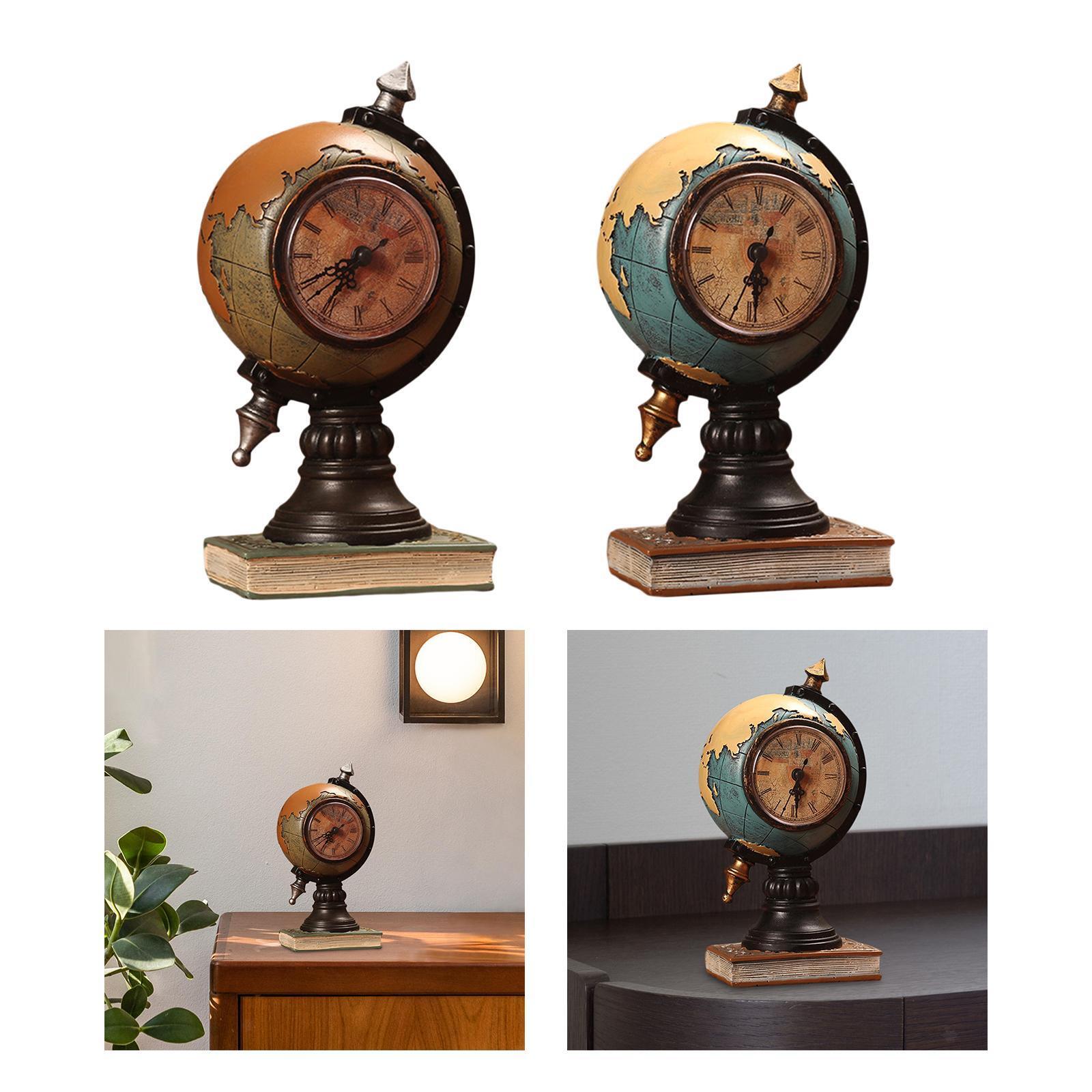 Globe Figurine Table Clock Art Craft Ornament for Entrance Living Room ...