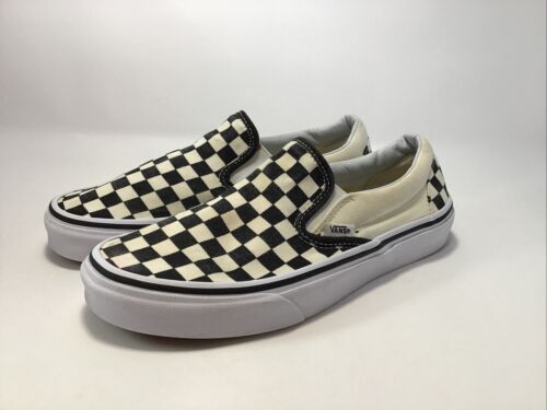 Vans Asher Checkerboard Black  & Cream Slip On Skate Shoes Size Mens 7 Or W 8.5 - Afbeelding 1 van 7