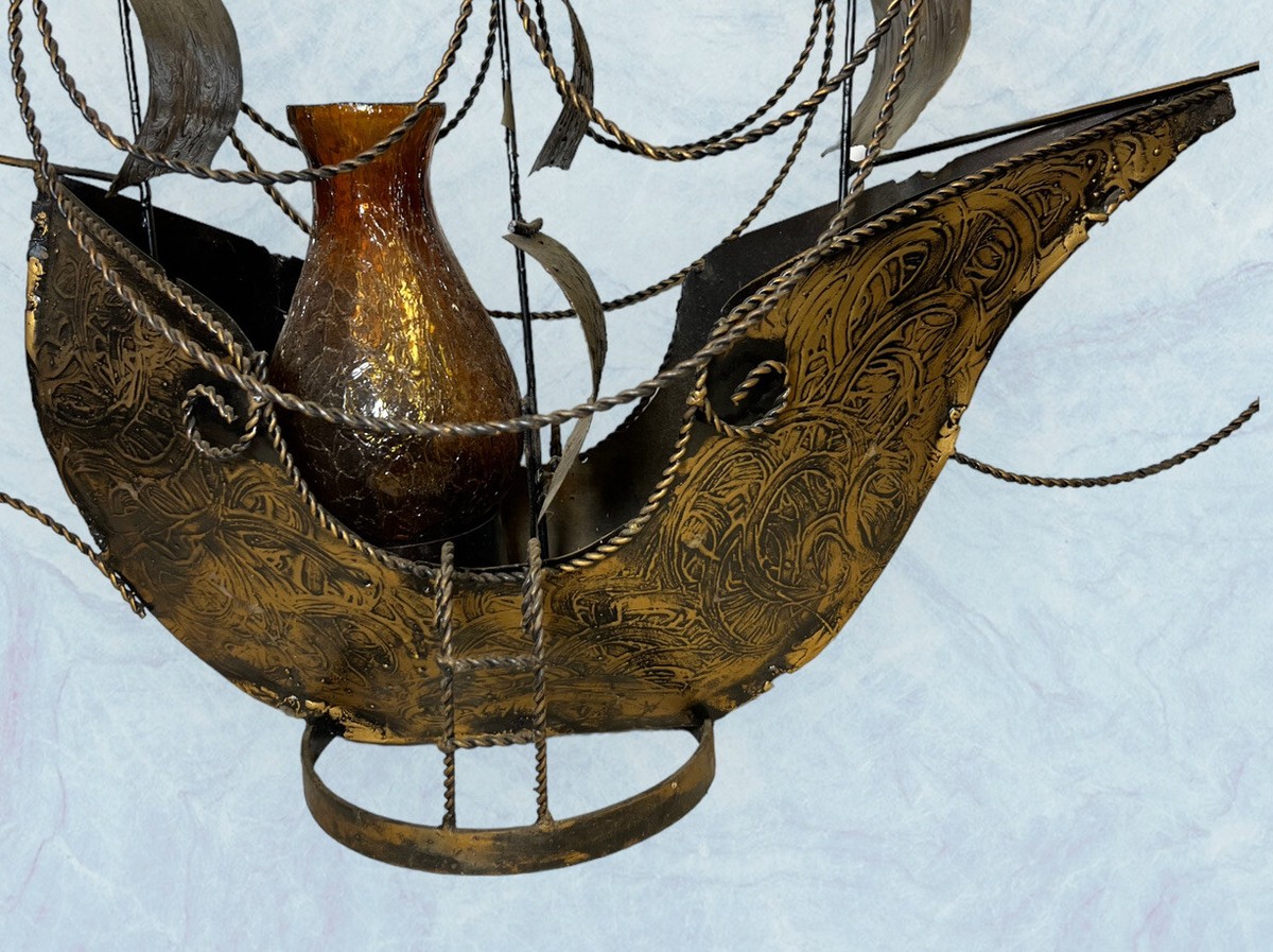 Large Vintage 1960's Lamp Metal Pirate Ship Hand Forged Large Vintage 1960's Lamp Metal Pirate Ship Hand Forged