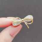 Brooch Pin 14K Yellow Gold Plated 1Ct Real Moissanite Round Cut Bow-Knot Women's