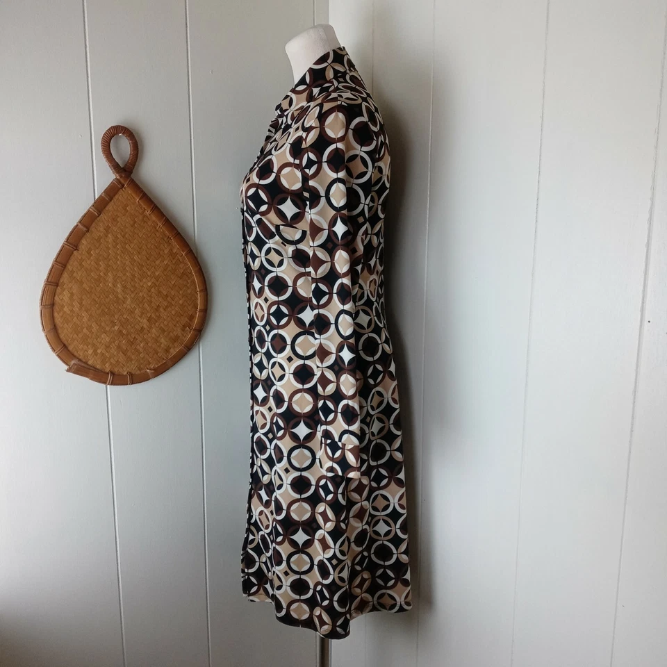 Vestido Teeze Me Talla M Botón Frontal Cambio Geométrico Manga Larga Años 70 Marrón Mod Y2k Foto 4 de 4