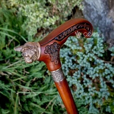 Cat Metal Walking Stick Bronze Cane Brass Handle, Cool Cane for Men Wild Cat