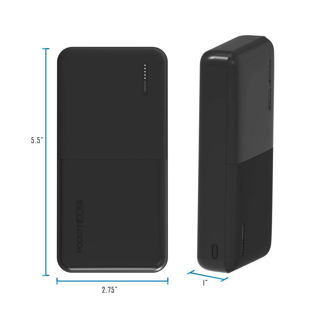 Pocket Juice Slim Pro 20,000Mah Portable Power Bank Charger Dual USB