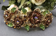 New Gold Tone Flower Rhinestone brown color Hair Clip Barrette 25