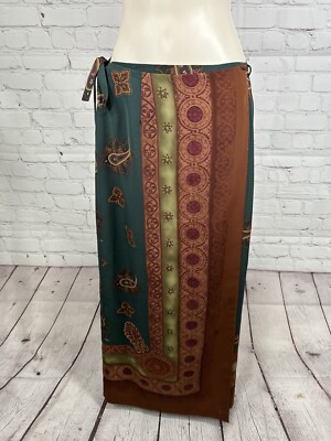 Harold’s Quality Apparel Green Brown Paisley Floral Maxi Wrap Skirt Women’s 