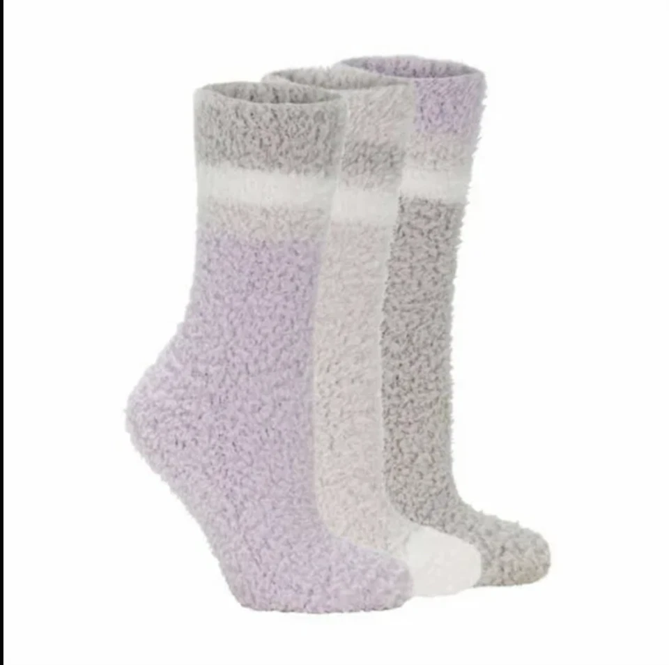 Lemon Women's Fuzzy and Warm Crew Socks Size 5-9.5 (Pack 3) Purple/Grey/Lt Grey - Image 2 of 4