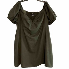 City Chic Martin Linen Mini Dress Size 22 Womens XL CCX Green Smocked Pockets