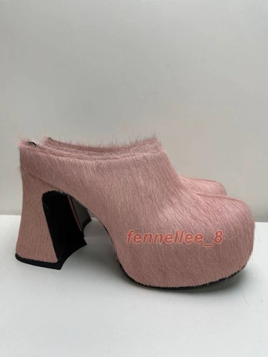 Zapatos de mula de crin de caballo con plataforma de tacón alto grueso talla grande para mujer - Imagen 14 de 31
