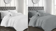 Image of Luxurious 200 Thread Count 100% Cotton Percale Duvet Cover Bed Linen White Grey