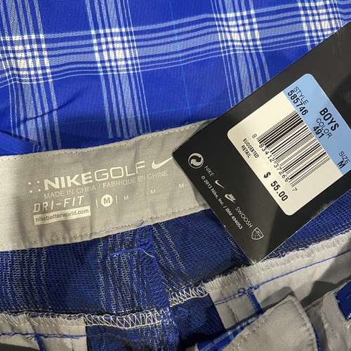 NEW Nike GOLF Boys Shorts Medium Blue White Plaid Pockets Stay Cool Stay Dri - Picture 3 of 9