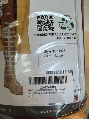 Dreamguy Apollo Greek God Roman Toga Halloween Reenactment Costume Large - Picture 3 of 4