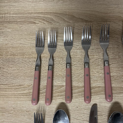 WF Washington Forge Mardi Gras 16 Piece Mauve Pink and Purple Stainless Flatware - Picture 3 of 11