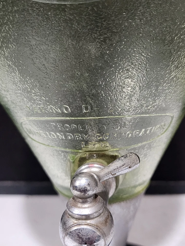 Antique Uranium Green Glass Mission Fruit Juice Dispenser Chrome Base - Image 4 of 4