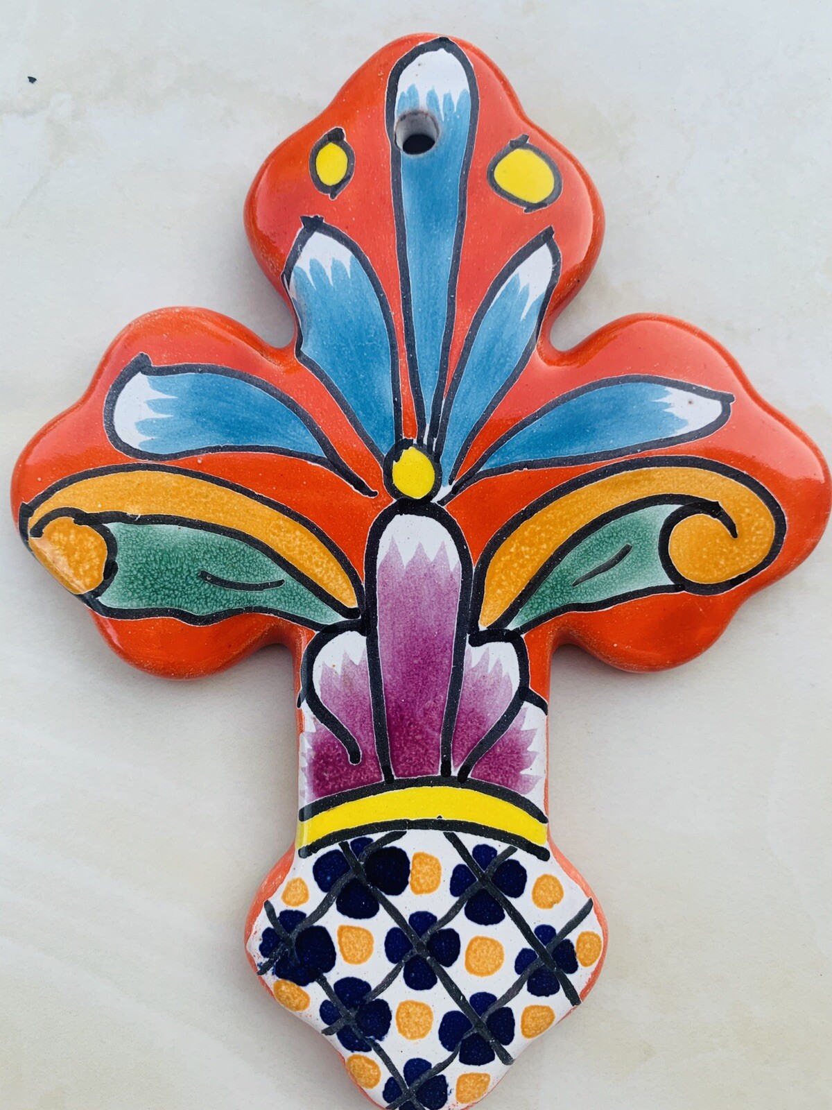 Talavera Cross Mexican Pottery Wall Decor Folk Art 6” X 5” eBay