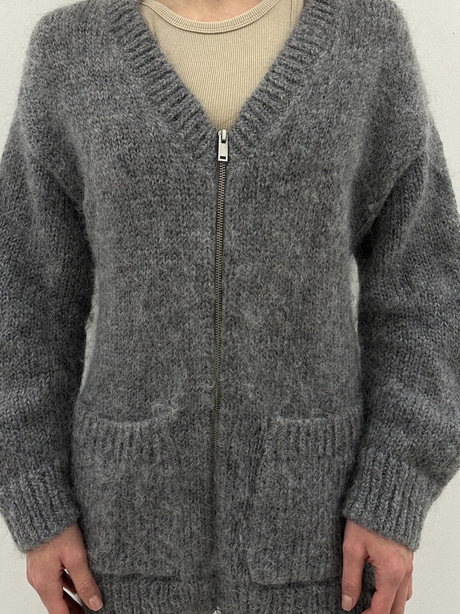 COS Chunky Cardigan Mohair Wool Blend Zip Sweater Gray Size COS Chunky Cardigan Mohair Wool Blend Zip Sweater Gray Size