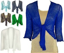 Women Tie Up Plain 3/4 Sleeve Bolero Shrug Top Ladies Knitted Casual Cardigan