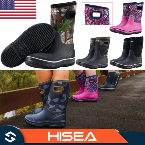 HISEA Premium Kid's Rain Boots Neoprene Waterproof Insulated Outdoor Mud Boots