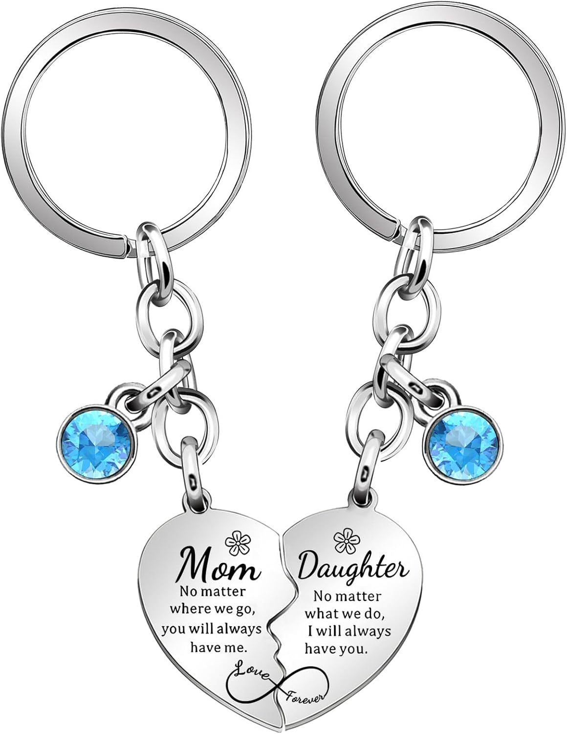 2 Pcs Mother Daughter Heart Matching Keyring Keychain Set Gifts for Mum Mothers