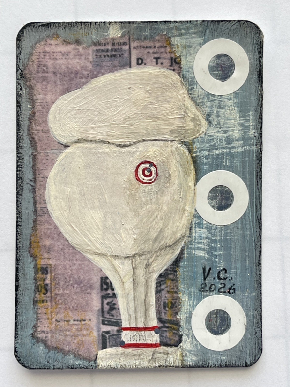 Original ACEO ATC Art Card 2.5x3.5 Mixed Media Folk Art V.C. 2026