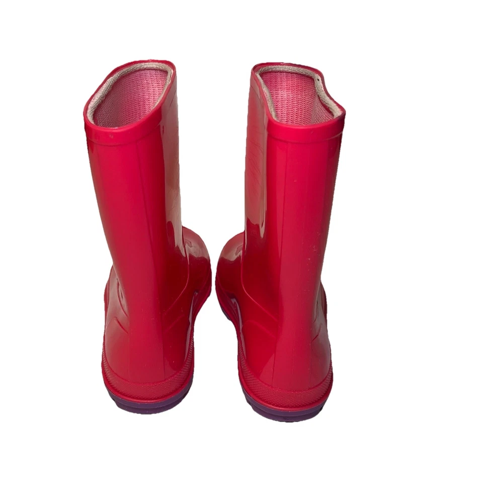Girls Pink Rubber Rain Garden Mid Calf Pull On Boots Size 11/12 Purple Soles - Image 4 of 4
