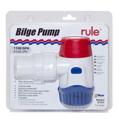 Rule Standard Bilge Pump 27DA - Not Automatic, 1100 GPH, Multicolor 