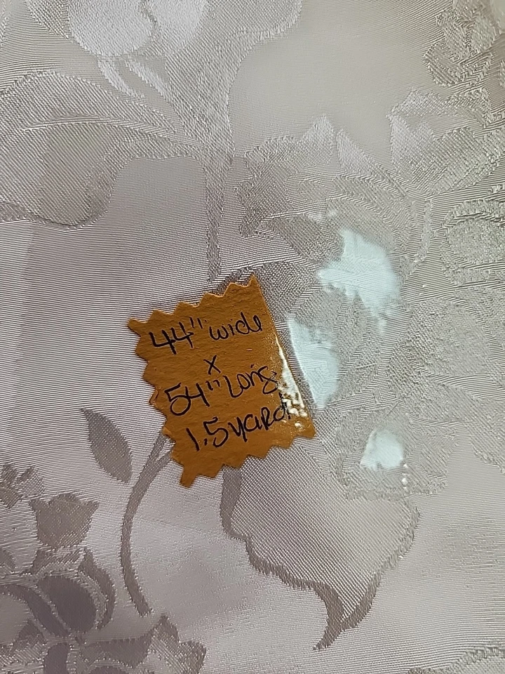 Off White Floral Satin Damask Sewing Interior Fabric 44"w X 1.5yds Vtg Drapery  - Image 2 of 4