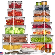 36-Piece BPA-Free Plastic Food Storage Containers Set - Leak-Proof, Reusable,