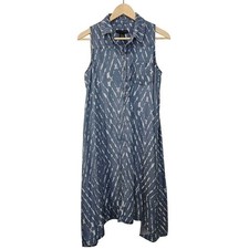 Grace Elements Blue Tencel Denim Shirt Dress Size Medium High-Low Hem Boho Midi